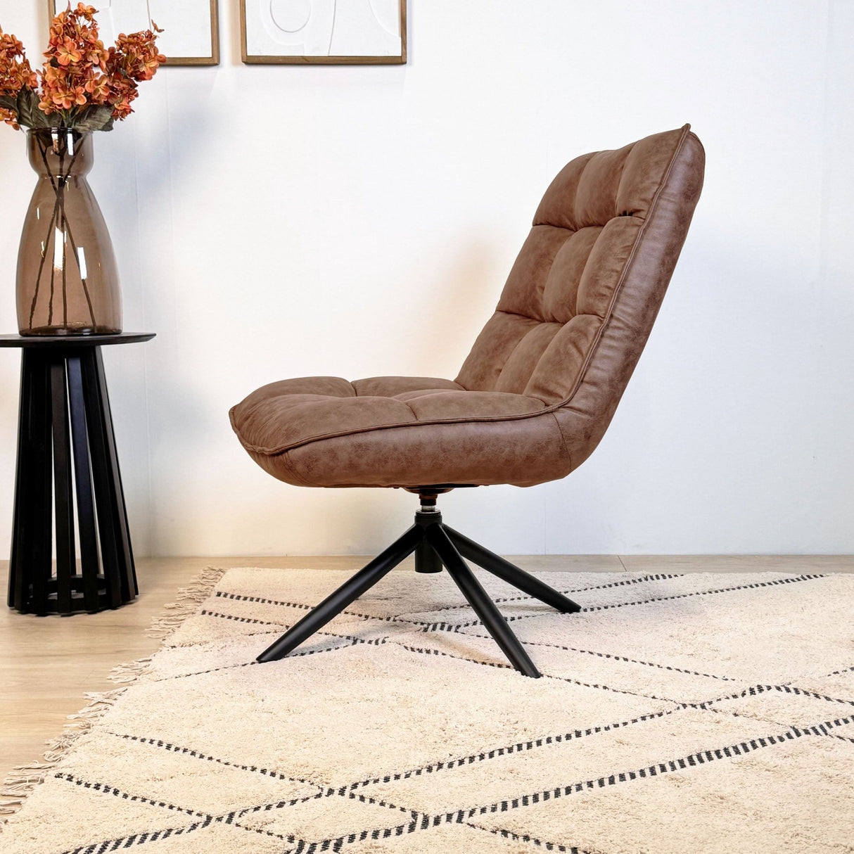 Sillón giratorio Yuki Cognac Eco-cuero 360° Giratorio 