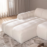 Sofás-Sofá rinconera con salón tela bouclé beige - rayas - izquierda - Brix-Dimehouse