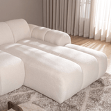 Sofás-Sofá rinconera con salón en tejido bouclé beige - rayas - derecha - Brix-Dimehouse