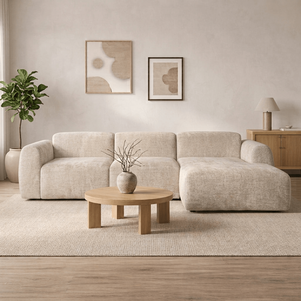 Banken-Hoekbank beige chenille stof - 292x170 cm - Shane - rechts-Dimehouse
