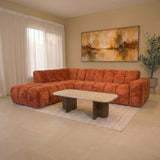 Sofá de esquina con chaise longue en tela bouclé color cobre Nova – izquierda