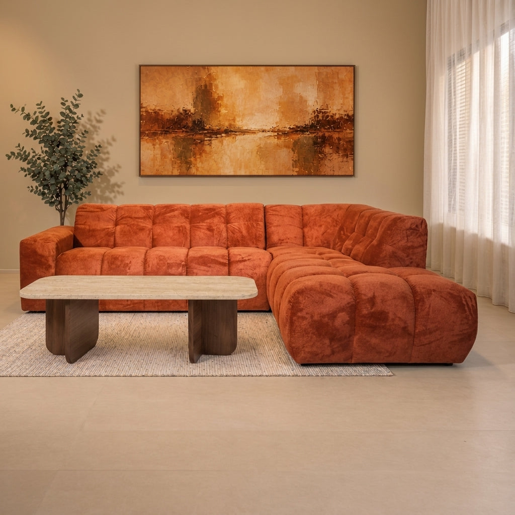 Banken-Hoekbank met lounge koper bouclé stof Nova - rechts-Dimehouse