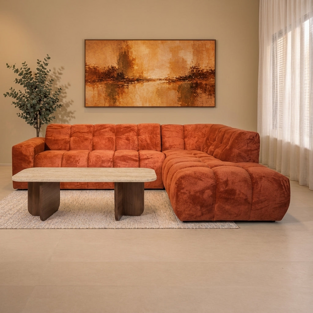 Banken-Hoekbank met lounge koper bouclé stof Nova - rechts-Dimehouse