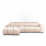 Sofás-Sofá rinconera con salón tejido textura terciopelo beige - rayas - izquierda - Brix-Dimehouse