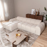Sofás-Sofá rinconera con salón tela bouclé beige - rayas - izquierda - Brix-Dimehouse