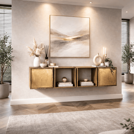 Aparador colgante Maceo - Madera de mango Arena con acento de latón 169 cm 