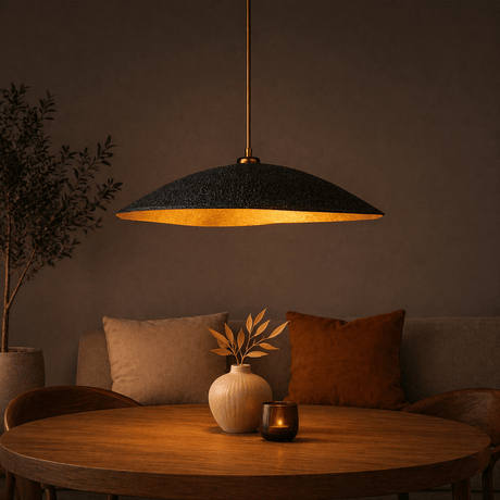Hanglampen - Hanglamp zwart met goud carbon betonnen kap - 40 cm - Flowing - Dimehouse
