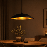 Hanglampen - Hanglamp zwart met goud carbon betonnen kap - 48 cm - Flowing - Dimehouse