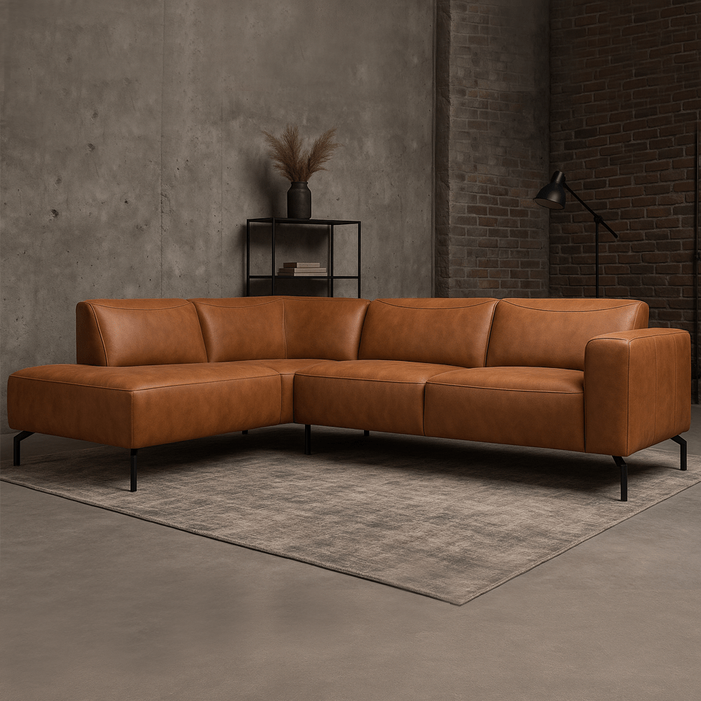 Banken - Industriële Hoekbank Ecoleer Cognac Barin - Links - Dimehouse