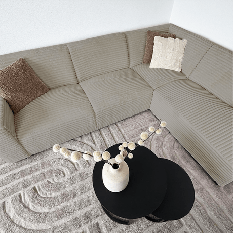 Banken - Hoekbank beige super zachte ribstof Gavi - rechts - Dimehouse
