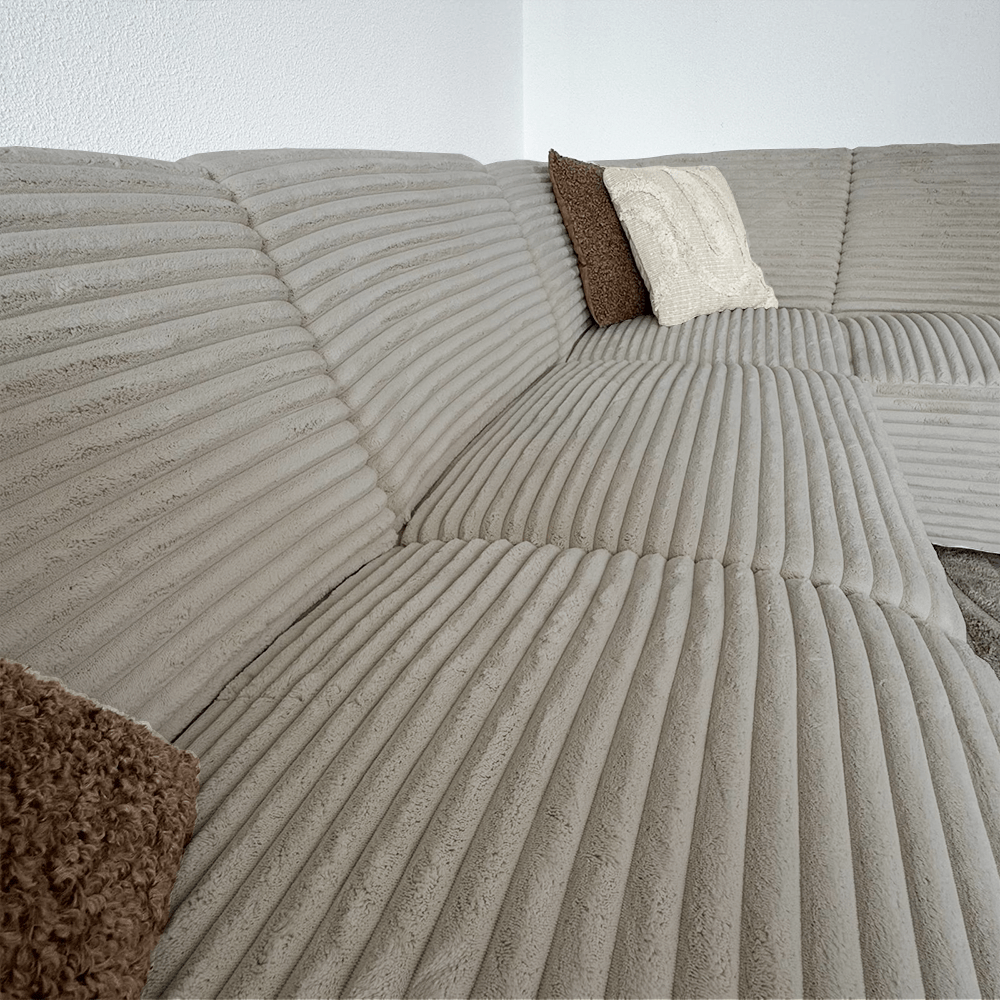 Sofá en esquina de tela acanalada beige súper suave Gavi - derecha 