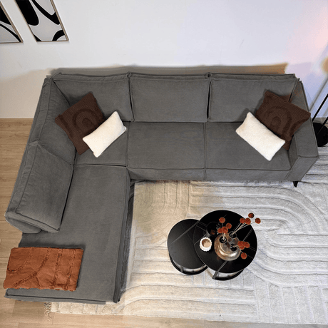 Sofá en esquina con chaise longue de chenilla gris antracita Yara - izquierda 