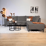 Banken - Hoekbank met chaise longue antraciet chenille Yara - rechts - Dimehouse