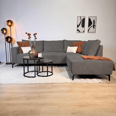 Banken - Hoekbank met chaise longue antraciet chenille Yara - rechts - Dimehouse
