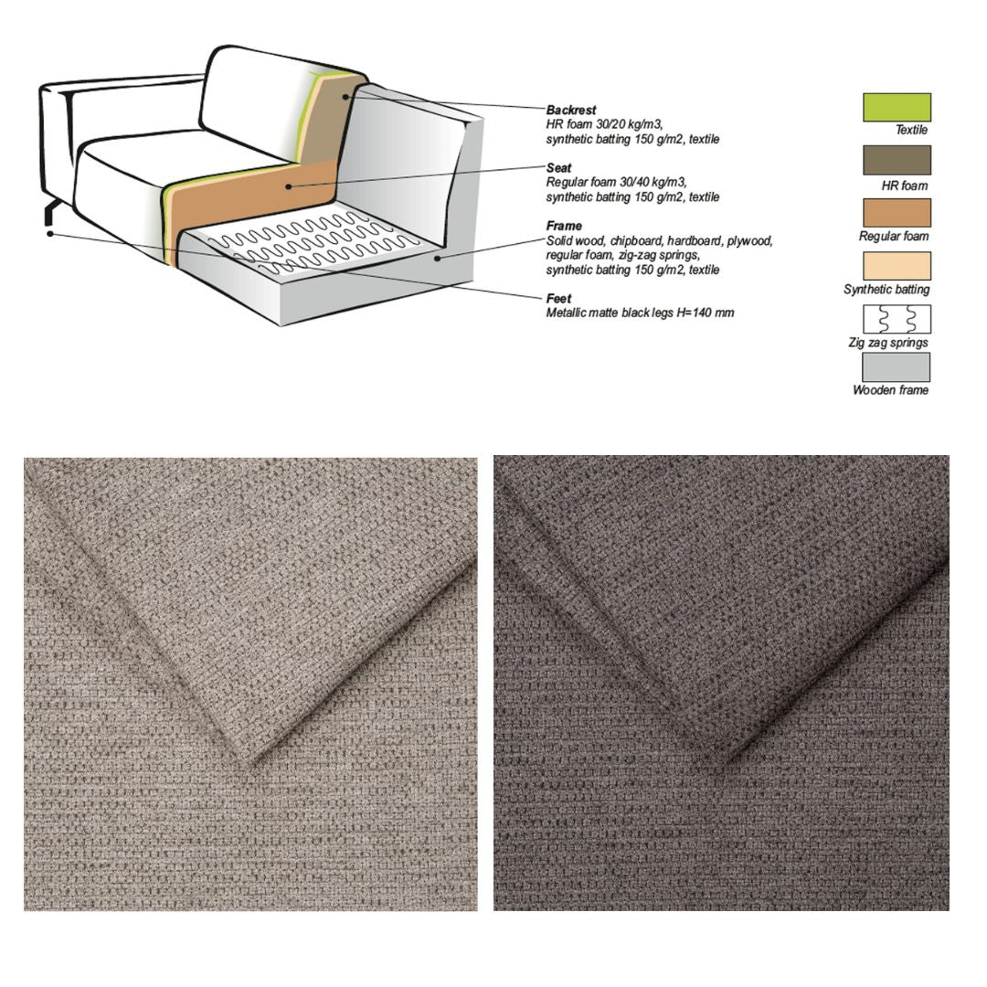 Sofá esquina de chenilla taupe tapizada Ravi – derecha 