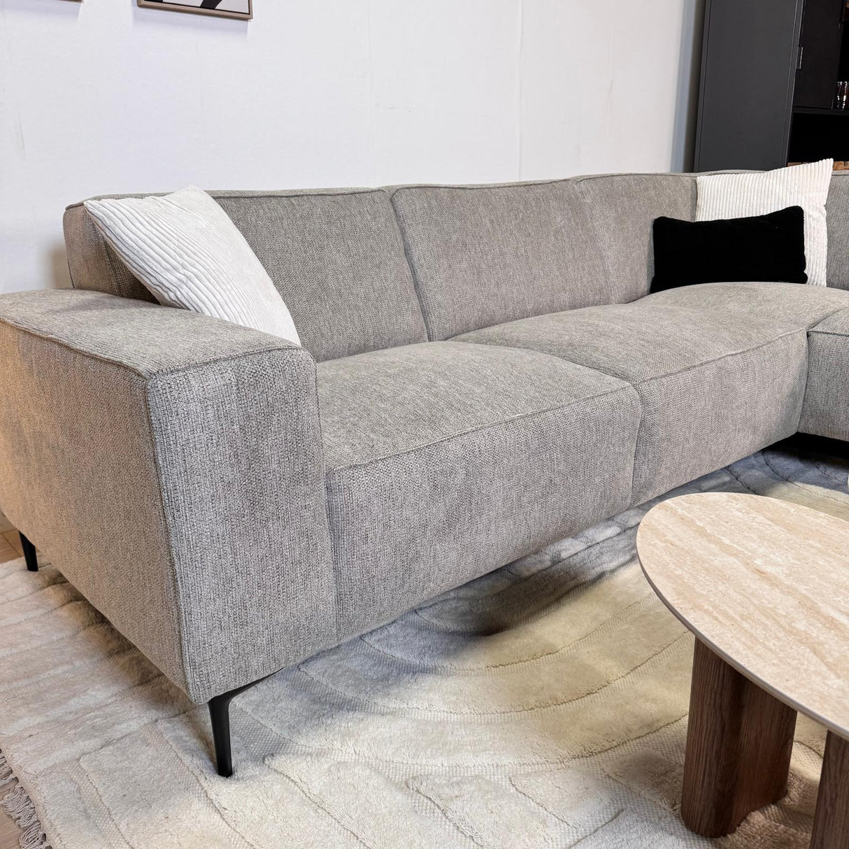 Banken - Hoekbank grijs chenille gemêleerd Ravi – Links - Dimehouse