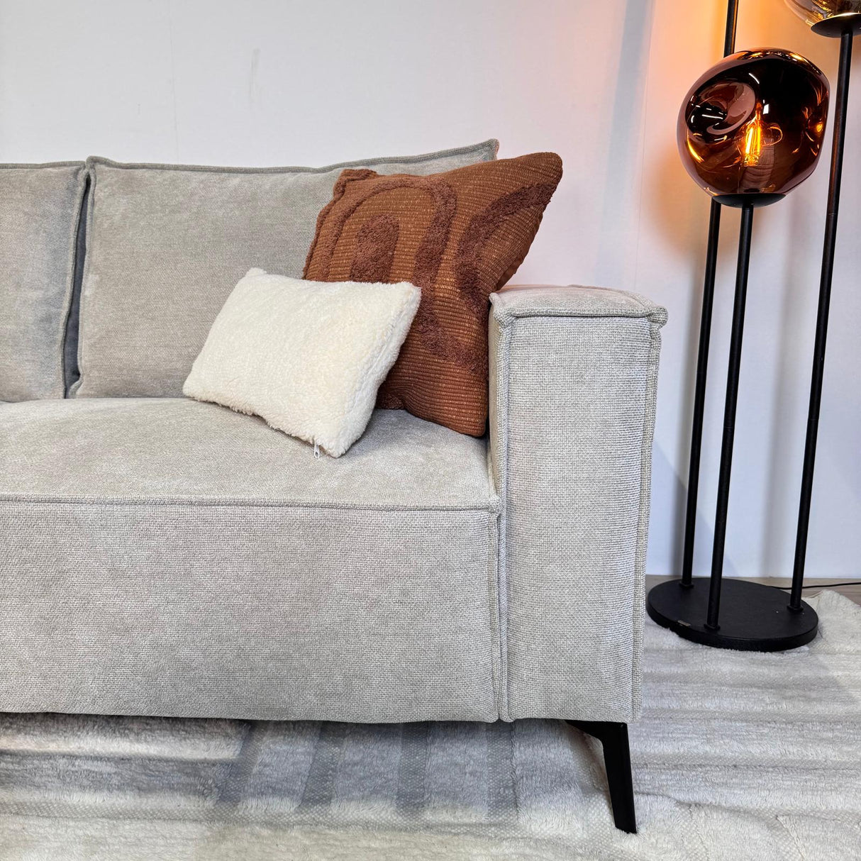 Banken - Hoekbank met chaise longue beige chenille Yara - links - Dimehouse