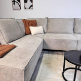 Banken - Hoekbank met chaise longue beige chenille Yara - links - Dimehouse