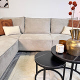 Banken - Hoekbank met chaise longue beige chenille Yara - links - Dimehouse