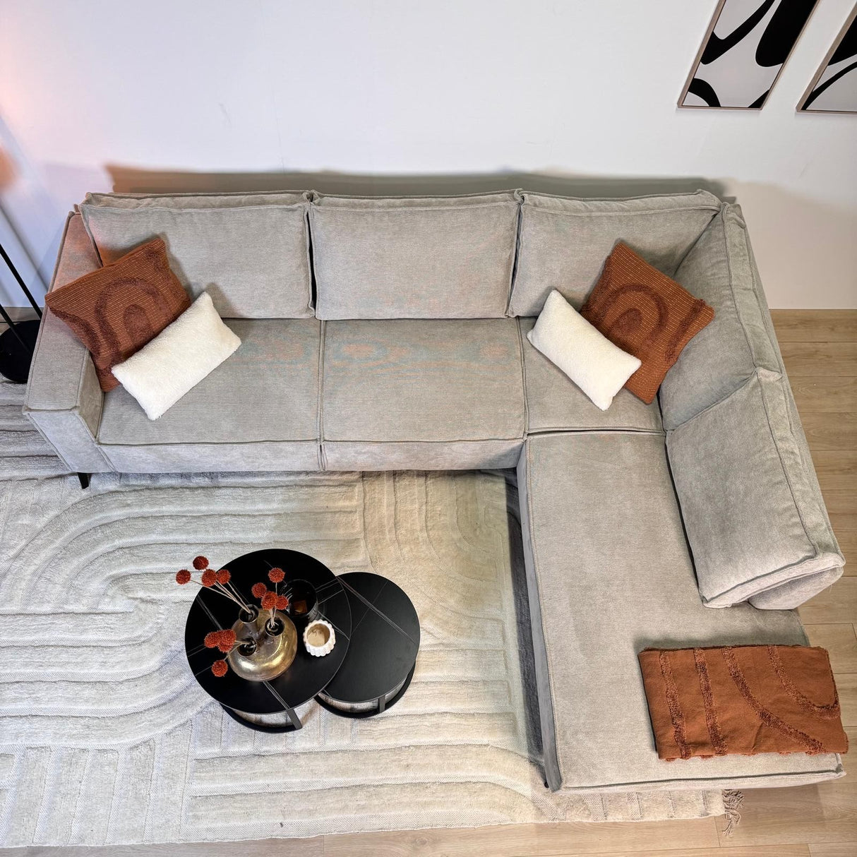 Banken - Hoekbank met chaise longue beige chenille Yara - rechts - Dimehouse
