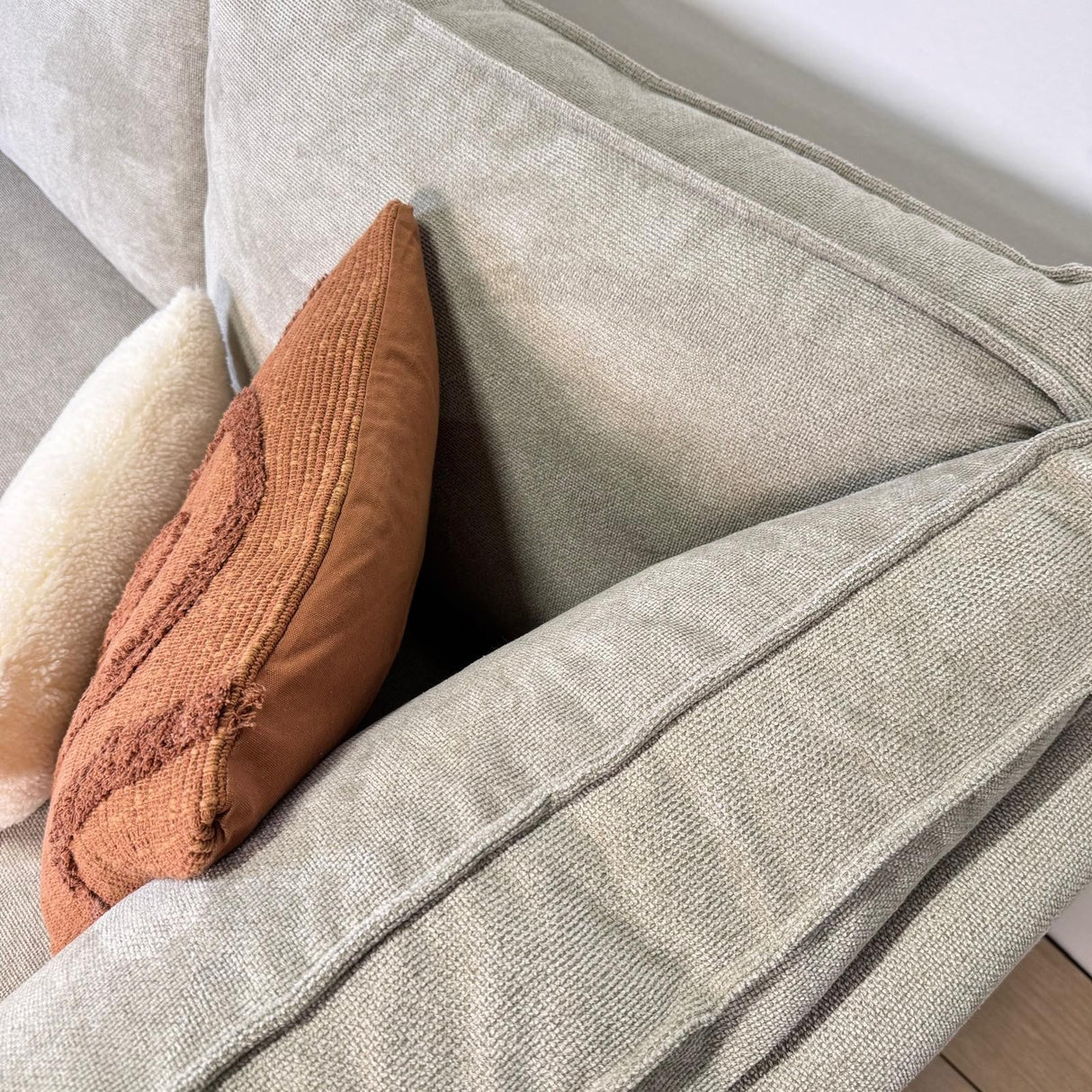 Banken - Hoekbank met chaise longue beige chenille Yara - rechts - Dimehouse