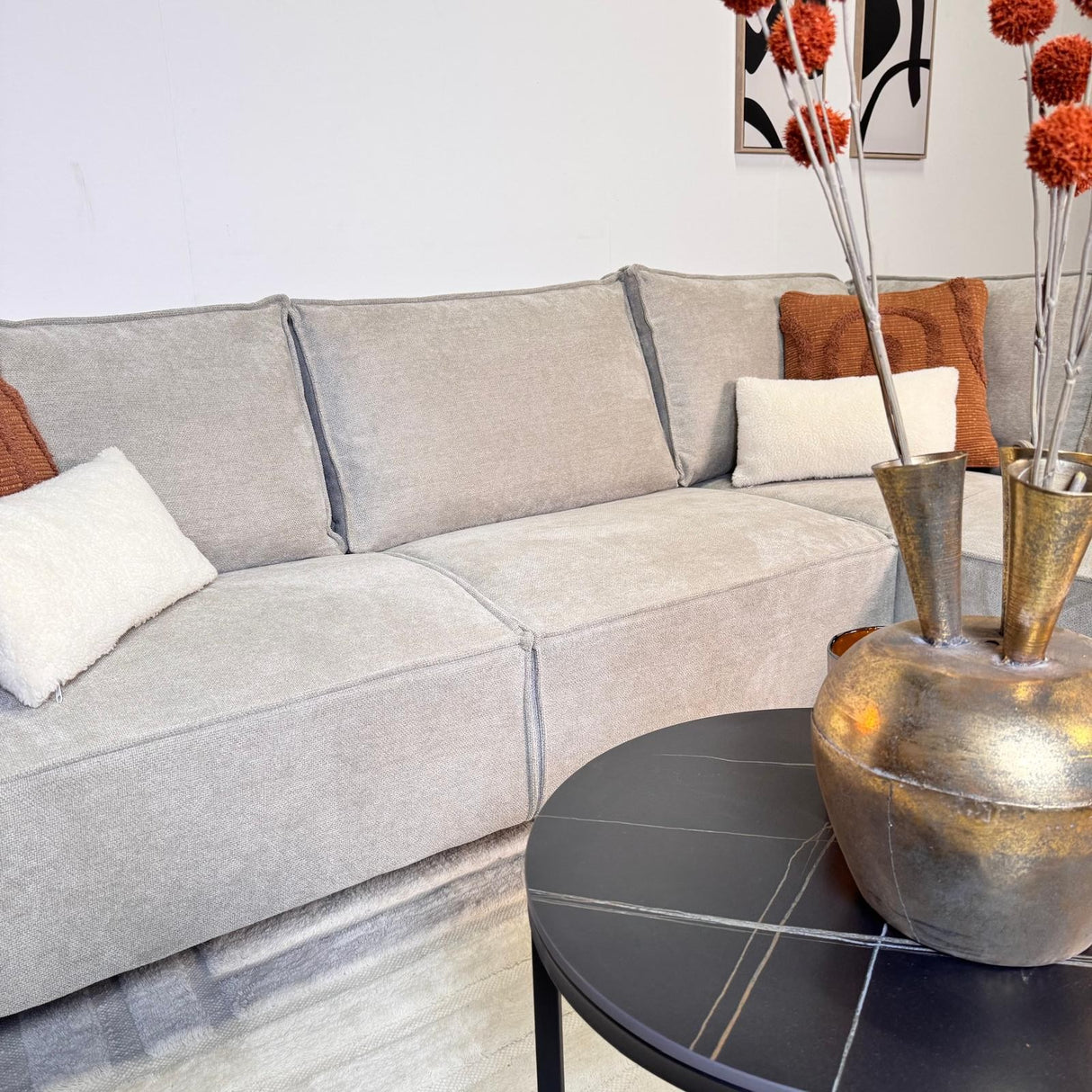 Banken - Hoekbank met chaise longue beige chenille Yara - rechts - Dimehouse