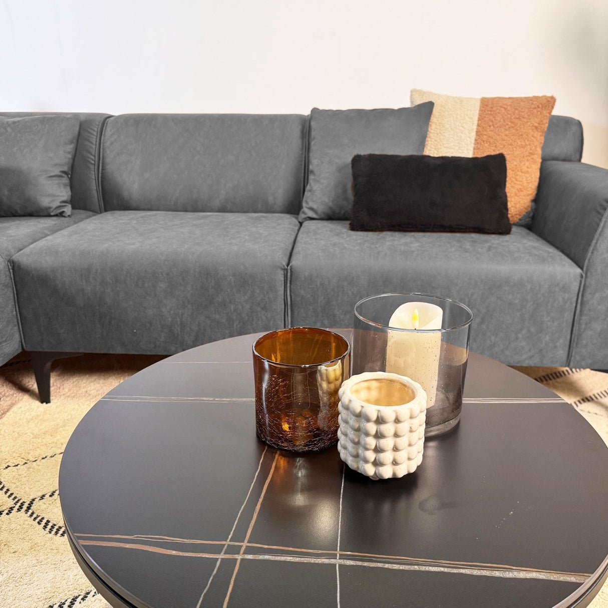 Sofá en esquina con lounge compacto en microfibra antracita Davidson - izquierda 