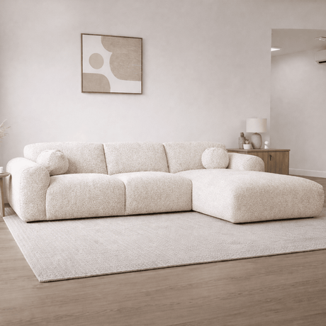 Sofá rinconera tela bouclé beige - 292x169 cm - Shane - derecha