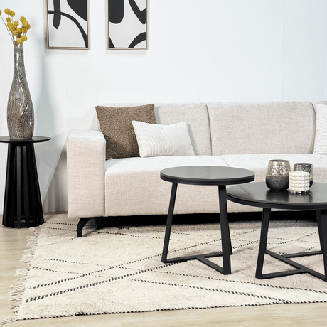 Sofá en esquina con chaise longue de tela de chenilla beige Manon - derecha 