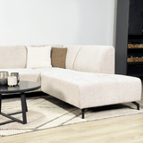 Banken - Hoekbank met chaise longue beige chenille stof Manon - rechts - Dimehouse