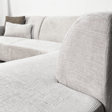Banken - Hoekbank met chaise longue beige chenille stof Manon - rechts - Dimehouse