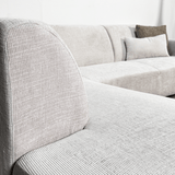 Banken - Hoekbank met chaise longue beige chenille stof Manon - links - Dimehouse