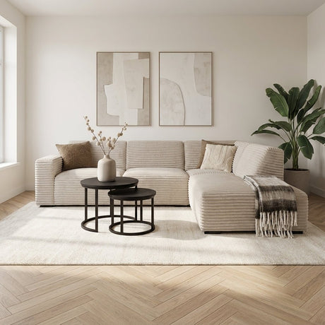 Sofá esquinero beige de tela acanalada súper suave Gavi: foto del estado de ánimo adecuado en un interior moderno