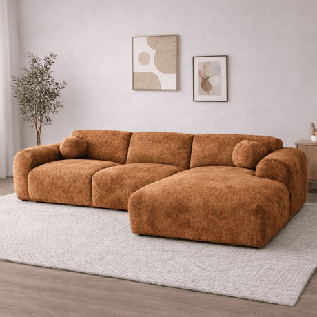 Sofá esquinero tejido chenilla cobre - 292x169 cm - Shane - derecha