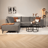 Banken - Hoekbank met chaise longue antraciet chenille Yara - links - Dimehouse