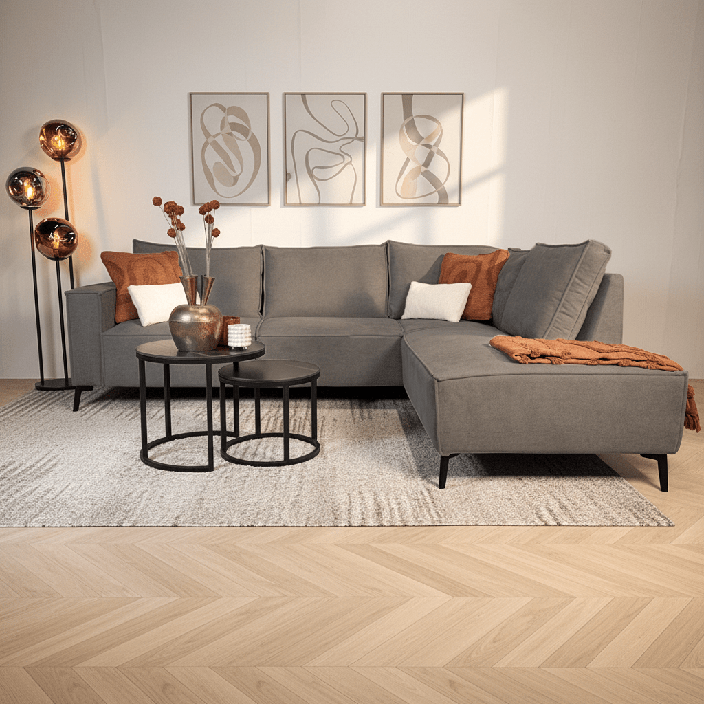 Sofá esquinero con chaise longue chenilla antracita Yara - derecha