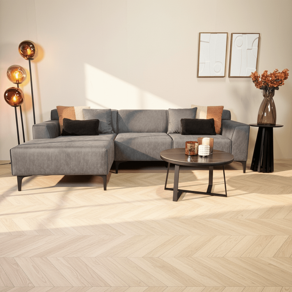 Hoekbank met compacte lounge antraciet microvezel Davidson - links