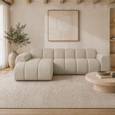 Banken-Hoekbank met lounge beige velvet structuurstof - strepen - links - Brix-Dimehouse