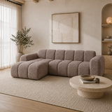 Sofá esquinero con salón en suave tela bouclé marrón - rayas - izquierda - Brix