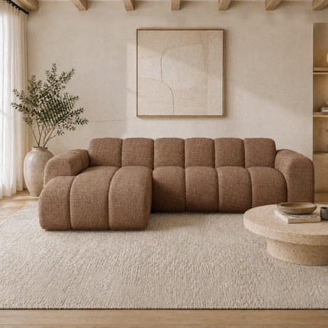 Banken-Hoekbank met lounge koper velvet structuurstof - strepen - links - Brix-Dimehouse