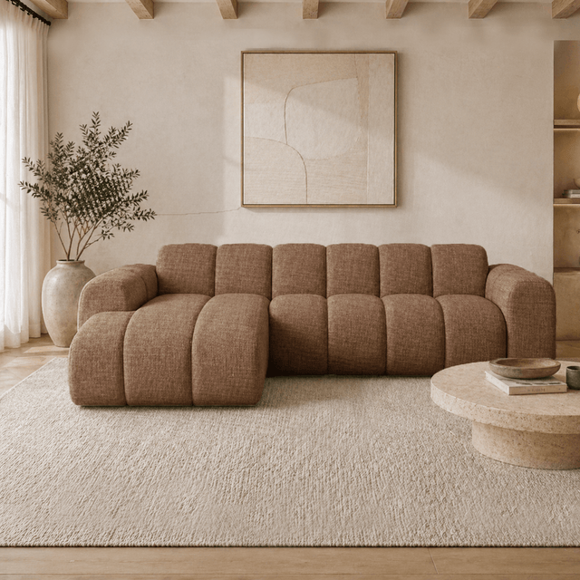 Banken-Hoekbank met lounge koper velvet structuurstof - strepen - links - Brix-Dimehouse