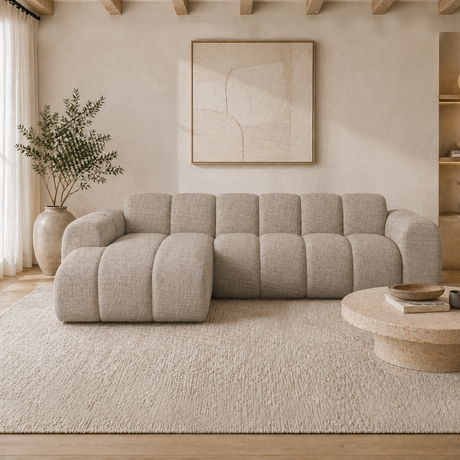 Banken-Hoekbank met lounge zand velvet structuurstof - strepen - links - Brix-Dimehouse