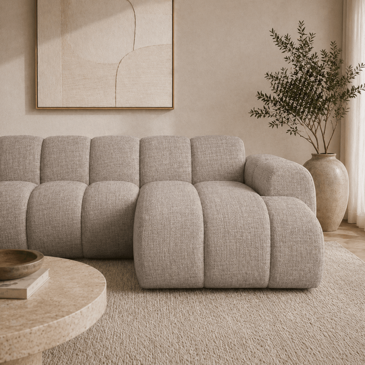 Banken-Hoekbank met lounge zand velvet structuurstof - strepen - rechts - Brix-Dimehouse