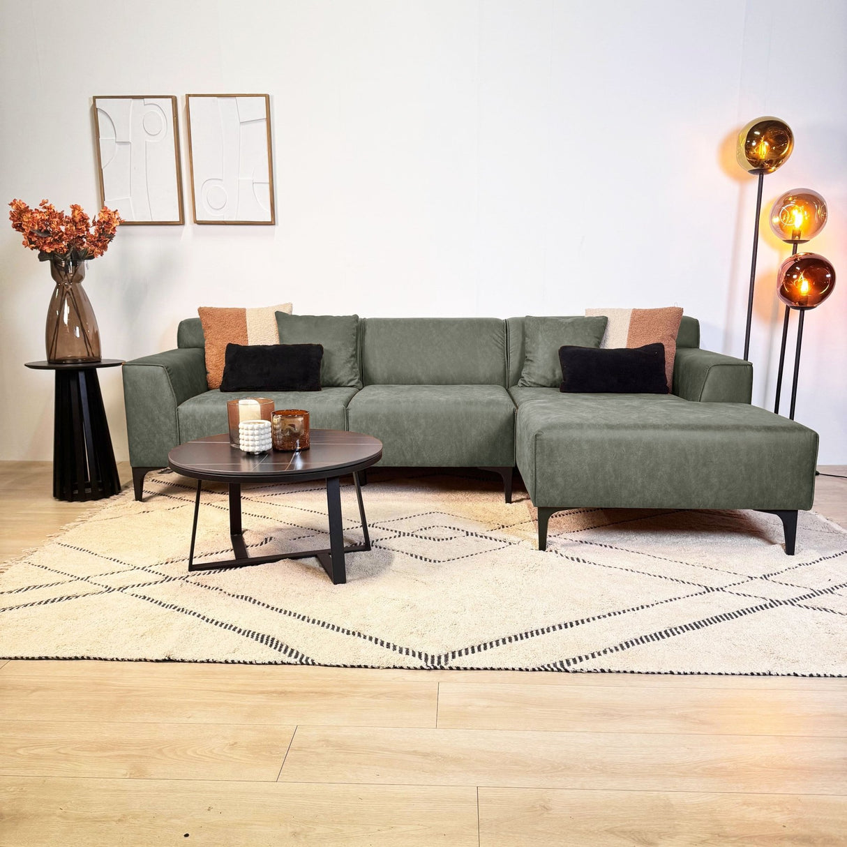 Sofá esquinero Davidson Microfibra Verde con salón compacto - Derecho 