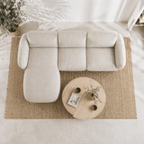 Banken - Hoekbank ronde longue beige velvet structuurstof Dwayne - links - Dimehouse