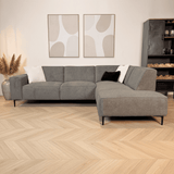 Sofá esquina de chenilla taupe tapizada Ravi – derecha 