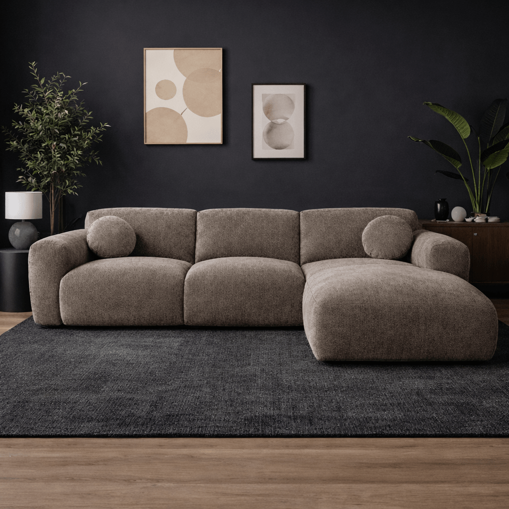Banken - Hoekbank taupe chenille stof - 292x169 cm - Shane - rechts - Dimehouse