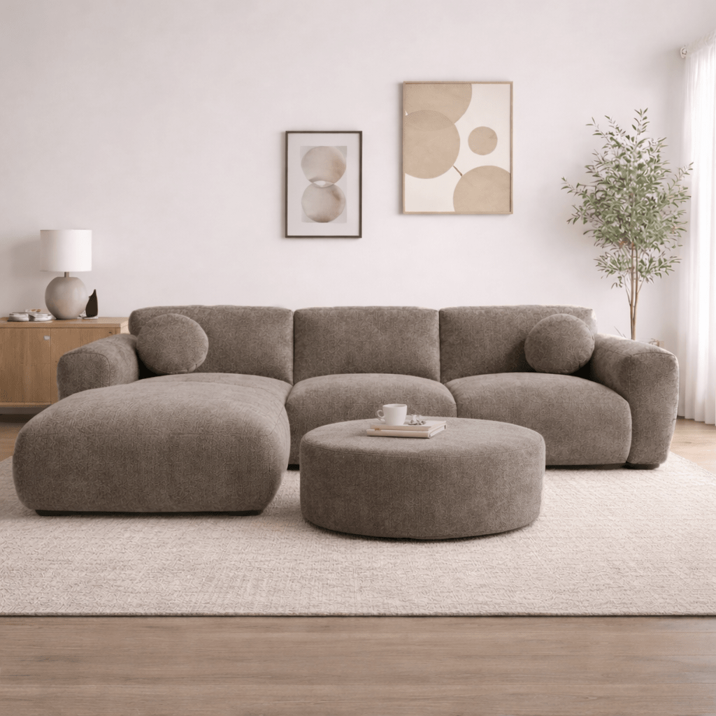 Banken - Hoekbank taupe chenille stof - 292x169 cm - Shane - links - Dimehouse