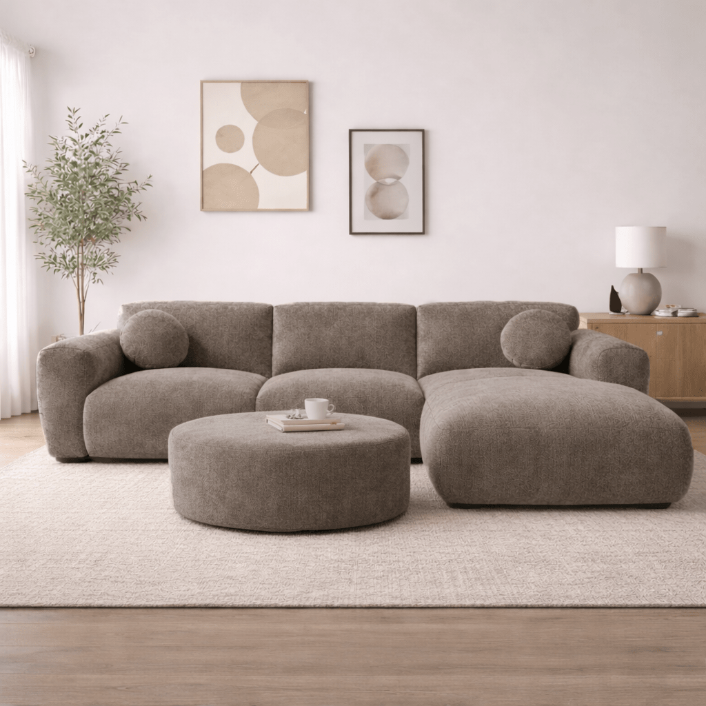 Banken - Hoekbank taupe chenille stof - 292x169 cm - Shane - rechts - Dimehouse