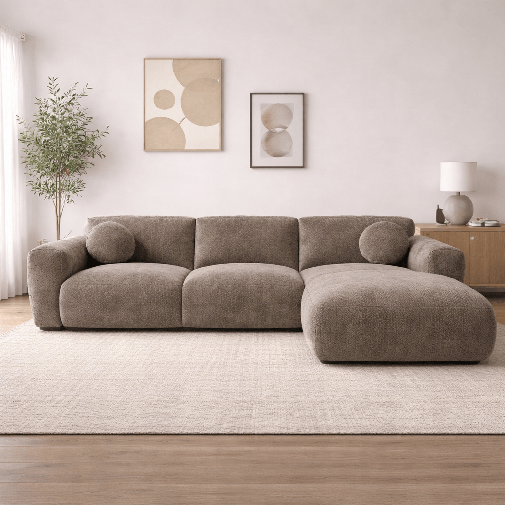Banken - Hoekbank taupe chenille stof - 292x169 cm - Shane - rechts - Dimehouse